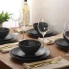 image:imageGibson Elite Villa Amadora  Made in Portugal  12 Piece Dinnerware Set for 4 Two Tone Tan and Grey Speckled Stoneware Plates and Bowls Sets Dish Set with Dinner Plates Salad Plates amp Cereal BowlsBlack Vista Rossio Dinnerware