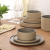image:imageGibson Elite Villa Amadora  Made in Portugal  12 Piece Dinnerware Set for 4 Two Tone Tan and Grey Speckled Stoneware Plates and Bowls Sets Dish Set with Dinner Plates Salad Plates amp Cereal BowlsTanGrey Valle Amadora Dinnerware