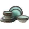 image:imageGibson Elite Bayou Moon Plates and Bowls Sets 16Piece White Matte Stoneware Dinnerware Sets Solid Color Reactive Glaze Dish SetGreen Green Lantern