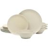 image:imageGibson Elite Coastal Forest Plates and Bowls Sets 12Piece Stoneware Dinnerware Sets Triple Reactive Glaze Dish Set  BlackWhite Cream Clover Hill