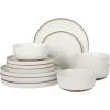 image:imageGibson Elite Coastal Forest Plates and Bowls Sets 12Piece Stoneware Dinnerware Sets Triple Reactive Glaze Dish Set  BlackWhite Northrock