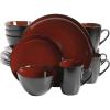 image:imageGibson Elite Pacifco Beach Plates and Bowls Sets 12Piece Stoneware Dinnerware Sets Reactive Glaze Dish Set  BlueRed