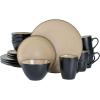 image:imageGibson Elite Pacifco Beach Plates and Bowls Sets 12Piece Stoneware Dinnerware Sets Reactive Glaze Dish Set  BlueTaupe