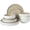 image:imageGibson Elite Pacifco Beach Plates and Bowls Sets 12Piece Stoneware Dinnerware Sets Reactive Glaze Dish Set  BlueTaupe Pacifico Beach