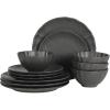 image:imageGibson Elite Villa Amadora  Made in Portugal  12 Piece Dinnerware Set for 4 Two Tone Tan and Grey Speckled Stoneware Plates and Bowls Sets Dish Set with Dinner Plates Salad Plates amp Cereal BowlsBlack Vista Rossio Dinnerware
