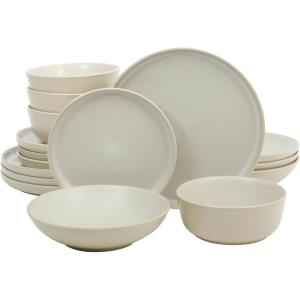image:imageGibson Elite Bayou Moon Plates and Bowls Sets 16Piece White Matte Stoneware Dinnerware Sets Solid Color Reactive Glaze Dish SetMatte Cream  White Tribeca Loft