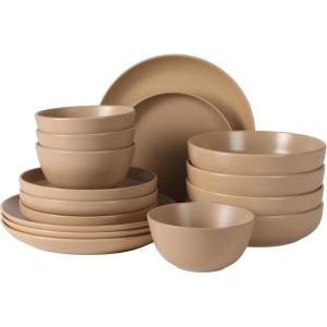 image:imageGibson Elite Bayou Moon Plates and Bowls Sets 16Piece White Matte Stoneware Dinnerware Sets Solid Color Reactive Glaze Dish SetTerracotta Leeds Court