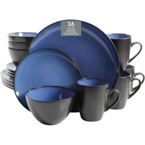 image:imageGibson Elite Pacifco Beach Plates and Bowls Sets 12Piece Stoneware Dinnerware Sets Reactive Glaze Dish Set  BlueBlue