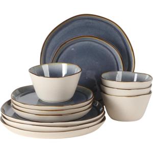 image:imageGibson Elite Pacifco Beach Plates and Bowls Sets 12Piece Stoneware Dinnerware Sets Reactive Glaze Dish Set  BlueBlue Algeria River