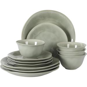 image:imageGibson Elite Pacifco Beach Plates and Bowls Sets 12Piece Stoneware Dinnerware Sets Reactive Glaze Dish Set  BlueGreen Port Barton