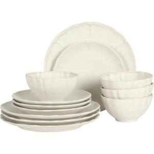 image:imageGibson Elite Villa Amadora  Made in Portugal  12 Piece Dinnerware Set for 4 Two Tone Tan and Grey Speckled Stoneware Plates and Bowls Sets Dish Set with Dinner Plates Salad Plates amp Cereal BowlsWhite Vista Rossio Dinnerware