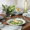 image:imageGibson Elite Bistro Fleur Plates and Bowls Sets 12Piece Stoneware Dinnerware Set for 4 Ivory White Scalloped Dish Set with Dinner Plates Salad Plates amp BowlsAqua Blue Peach Orchard