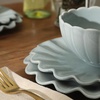 image:imageGibson Elite Bistro Fleur Plates and Bowls Sets 12Piece Stoneware Dinnerware Set for 4 Ivory White Scalloped Dish Set with Dinner Plates Salad Plates amp BowlsSage Blue Bistro Fleur