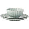 image:imageGibson Elite Bistro Fleur Plates and Bowls Sets 12Piece Stoneware Dinnerware Set for 4 Ivory White Scalloped Dish Set with Dinner Plates Salad Plates amp BowlsAqua Blue Peach Orchard