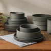 image:imageGibson Elite Bistro Fleur Plates and Bowls Sets 12Piece Stoneware Dinnerware Set for 4 Ivory White Scalloped Dish Set with Dinner Plates Salad Plates amp BowlsSoft Grey Deerfield