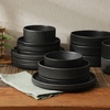image:imageGibson Elite Bistro Fleur Plates and Bowls Sets 12Piece Stoneware Dinnerware Set for 4 Ivory White Scalloped Dish Set with Dinner Plates Salad Plates amp BowlsMatte Black Deerfield