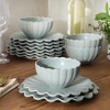 image:imageGibson Elite Bistro Fleur Plates and Bowls Sets 12Piece Stoneware Dinnerware Set for 4 Ivory White Scalloped Dish Set with Dinner Plates Salad Plates amp BowlsSage Blue Bistro Fleur