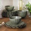 image:imageGibson Elite Bistro Fleur Plates and Bowls Sets 12Piece Stoneware Dinnerware Set for 4 Ivory White Scalloped Dish Set with Dinner Plates Salad Plates amp BowlsMatte Green Bistro Fleur