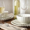 image:imageGibson Elite Bistro Fleur Plates and Bowls Sets 12Piece Stoneware Dinnerware Set for 4 Ivory White Scalloped Dish Set with Dinner Plates Salad Plates amp BowlsCream White Peach Orchard