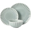 image:imageGibson Elite Bistro Fleur Plates and Bowls Sets 12Piece Stoneware Dinnerware Set for 4 Ivory White Scalloped Dish Set with Dinner Plates Salad Plates amp BowlsAqua Blue Peach Orchard