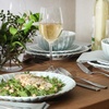 image:imageGibson Elite Bistro Fleur Plates and Bowls Sets 12Piece Stoneware Dinnerware Set for 4 Ivory White Scalloped Dish Set with Dinner Plates Salad Plates amp BowlsAqua Blue Peach Orchard