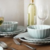 image:imageGibson Elite Bistro Fleur Plates and Bowls Sets 12Piece Stoneware Dinnerware Set for 4 Ivory White Scalloped Dish Set with Dinner Plates Salad Plates amp BowlsAqua Blue Peach Orchard