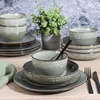 image:imageGibson Elite Bistro Fleur Plates and Bowls Sets 12Piece Stoneware Dinnerware Set for 4 Ivory White Scalloped Dish Set with Dinner Plates Salad Plates amp BowlsGreen Matisse