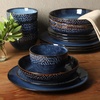 image:imageGibson Elite Bistro Fleur Plates and Bowls Sets 12Piece Stoneware Dinnerware Set for 4 Ivory White Scalloped Dish Set with Dinner Plates Salad Plates amp BowlsCobalt Blue Matisse
