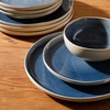 image:imageGibson Elite Bistro Fleur Plates and Bowls Sets 12Piece Stoneware Dinnerware Set for 4 Ivory White Scalloped Dish Set with Dinner Plates Salad Plates amp BowlsBlue Manila Bay