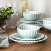image:imageGibson Elite Bistro Fleur Plates and Bowls Sets 12Piece Stoneware Dinnerware Set for 4 Ivory White Scalloped Dish Set with Dinner Plates Salad Plates amp BowlsAqua Blue Peach Orchard