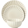 image:imageGibson Elite Bistro Fleur Plates and Bowls Sets 12Piece Stoneware Dinnerware Set for 4 Ivory White Scalloped Dish Set with Dinner Plates Salad Plates amp BowlsCream White Peach Orchard
