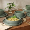 image:imageGibson Elite Bistro Fleur Plates and Bowls Sets 12Piece Stoneware Dinnerware Set for 4 Ivory White Scalloped Dish Set with Dinner Plates Salad Plates amp BowlsMatte Green Deerfield