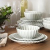 image:imageGibson Elite Bistro Fleur Plates and Bowls Sets 12Piece Stoneware Dinnerware Set for 4 Ivory White Scalloped Dish Set with Dinner Plates Salad Plates amp BowlsSage Green Peach Orchard