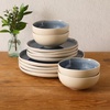 image:imageGibson Elite Bistro Fleur Plates and Bowls Sets 12Piece Stoneware Dinnerware Set for 4 Ivory White Scalloped Dish Set with Dinner Plates Salad Plates amp BowlsBlue Manila Bay