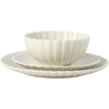 image:imageGibson Elite Bistro Fleur Plates and Bowls Sets 12Piece Stoneware Dinnerware Set for 4 Ivory White Scalloped Dish Set with Dinner Plates Salad Plates amp BowlsCream White Peach Orchard