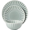image:imageGibson Elite Bistro Fleur Plates and Bowls Sets 12Piece Stoneware Dinnerware Set for 4 Ivory White Scalloped Dish Set with Dinner Plates Salad Plates amp BowlsAqua Blue Peach Orchard
