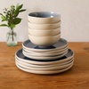image:imageGibson Elite Bistro Fleur Plates and Bowls Sets 12Piece Stoneware Dinnerware Set for 4 Ivory White Scalloped Dish Set with Dinner Plates Salad Plates amp BowlsBlue Manila Bay