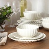 image:imageGibson Elite Bistro Fleur Plates and Bowls Sets 12Piece Stoneware Dinnerware Set for 4 Ivory White Scalloped Dish Set with Dinner Plates Salad Plates amp BowlsCream White Peach Orchard