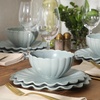 image:imageGibson Elite Bistro Fleur Plates and Bowls Sets 12Piece Stoneware Dinnerware Set for 4 Ivory White Scalloped Dish Set with Dinner Plates Salad Plates amp BowlsSage Blue Bistro Fleur