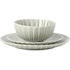 image:imageGibson Elite Bistro Fleur Plates and Bowls Sets 12Piece Stoneware Dinnerware Set for 4 Ivory White Scalloped Dish Set with Dinner Plates Salad Plates amp BowlsSage Green Peach Orchard