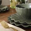 image:imageGibson Elite Bistro Fleur Plates and Bowls Sets 12Piece Stoneware Dinnerware Set for 4 Ivory White Scalloped Dish Set with Dinner Plates Salad Plates amp BowlsMatte Green Bistro Fleur