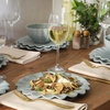 image:imageGibson Elite Bistro Fleur Plates and Bowls Sets 12Piece Stoneware Dinnerware Set for 4 Ivory White Scalloped Dish Set with Dinner Plates Salad Plates amp BowlsSage Blue Bistro Fleur