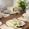 image:imageGibson Elite Bistro Fleur Plates and Bowls Sets 12Piece Stoneware Dinnerware Set for 4 Ivory White Scalloped Dish Set with Dinner Plates Salad Plates amp BowlsIvory White Bistro Fleur