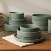 image:imageGibson Elite Bistro Fleur Plates and Bowls Sets 12Piece Stoneware Dinnerware Set for 4 Ivory White Scalloped Dish Set with Dinner Plates Salad Plates amp BowlsMatte Green Deerfield