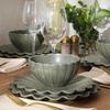image:imageGibson Elite Bistro Fleur Plates and Bowls Sets 12Piece Stoneware Dinnerware Set for 4 Ivory White Scalloped Dish Set with Dinner Plates Salad Plates amp BowlsMatte Green Bistro Fleur