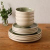 image:imageGibson Elite Bistro Fleur Plates and Bowls Sets 12Piece Stoneware Dinnerware Set for 4 Ivory White Scalloped Dish Set with Dinner Plates Salad Plates amp BowlsGreen Manila Bay