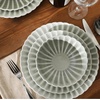 image:imageGibson Elite Bistro Fleur Plates and Bowls Sets 12Piece Stoneware Dinnerware Set for 4 Ivory White Scalloped Dish Set with Dinner Plates Salad Plates amp BowlsSage Green Peach Orchard