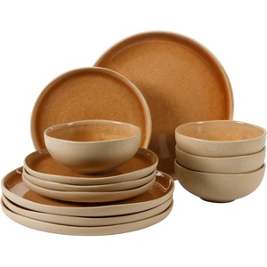 image:imageGibson Elite Bistro Fleur Plates and Bowls Sets 12Piece Stoneware Dinnerware Set for 4 Ivory White Scalloped Dish Set with Dinner Plates Salad Plates amp BowlsOrange Manila Bay