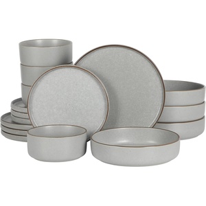image:imageGibson Elite Bistro Fleur Plates and Bowls Sets 12Piece Stoneware Dinnerware Set for 4 Ivory White Scalloped Dish Set with Dinner Plates Salad Plates amp BowlsGrey Gelston