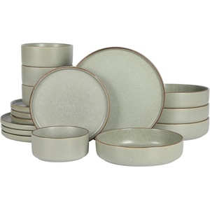 image:imageGibson Elite Bistro Fleur Plates and Bowls Sets 12Piece Stoneware Dinnerware Set for 4 Ivory White Scalloped Dish Set with Dinner Plates Salad Plates amp BowlsGreen Gelston
